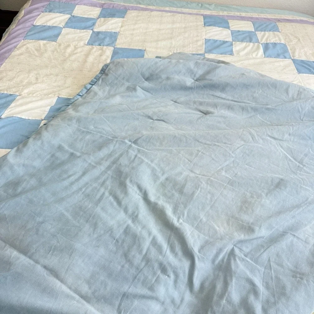 Vintage Patchwork Quilt Irish Chain Nine Patch Full Twin 93x77 Hand Tied Floral